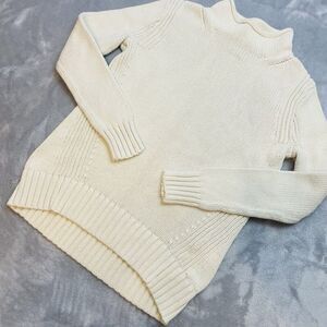 J Crew Always Sweater Womens XS Beige 100% Cotton Rolled Neck Preppy Fisherman